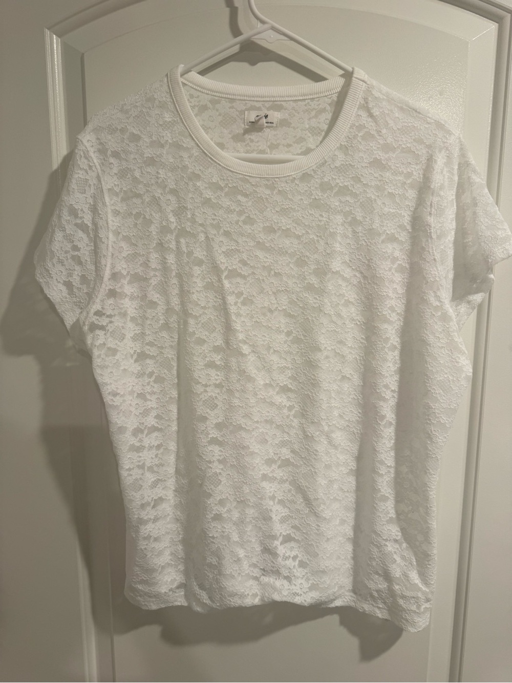 aerie White Floral Lace Short Sleeve Tee